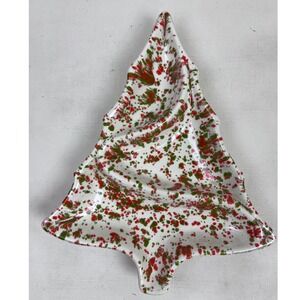 VTG Ceramic Christmas Tree Divided Tray Atlantic Mold Green Splatter‎ Candy Dish